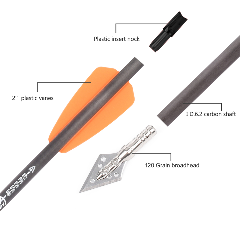 Crossbow Bolt Broadhead - 6 pz R9 7.5 Pollici Catbon